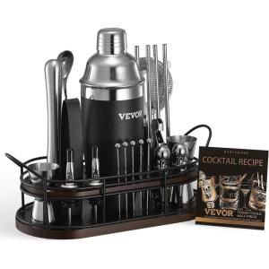 imageVEVOR Cocktail Shaker Set 18Piece Stainless Steel Bar Tools with Bamboo Stand Martini Bartender Kit Accessories  Mixer Spoon Muddler Jigger Strainer Liquor Pourers Ice Tong Corkscrew Silver23Piece