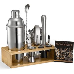 imageVEVOR Cocktail Shaker Set 18Piece Stainless Steel Bar Tools with Bamboo Stand Martini Bartender Kit Accessories  Mixer Spoon Muddler Jigger Strainer Liquor Pourers Ice Tong Corkscrew Silver10Piece