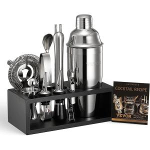 imageVEVOR Cocktail Shaker Set 18Piece Stainless Steel Bar Tools with Bamboo Stand Martini Bartender Kit Accessories  Mixer Spoon Muddler Jigger Strainer Liquor Pourers Ice Tong Corkscrew Silver13Piece