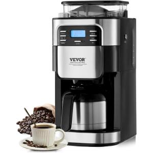 imageVEVOR Coffee Maker with Grinder 8 Cup Coffee Machine Grind and Brew Coffee Maker with 3 Brew Strength Control 24Hour Timer for Auto Brew for Home Office Restaurant8 CUPA