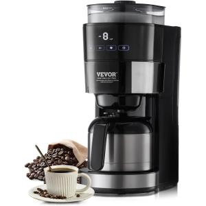 imageVEVOR Coffee Maker with Grinder 8 Cup Coffee Machine Grind and Brew Coffee Maker with 3 Brew Strength Control 24Hour Timer for Auto Brew for Home Office Restaurant8 CUPB