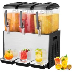 imageVEVOR Commercial Beverage Dispenser 3 Tanks 12 L  127 QT Per Tank Juice Dispenser 370W Stainless Steel Ice Tea Drink Machine with 45F54F Cooling Temperature for Cold Drink Restaurant Bar Party12L  3