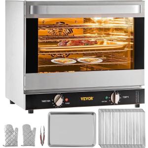 imageVEVOR Commercial Convection Oven 47L43Qt HalfSize Conventional Oven Countertop 1600W 4Tier Toaster wFront Glass Door Electric Baking Oven wTrays Wire Racks Clip Gloves 120V4Tier 60Qt