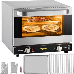 imageVEVOR Commercial Convection Oven 47L43Qt HalfSize Conventional Oven Countertop 1600W 4Tier Toaster wFront Glass Door Electric Baking Oven wTrays Wire Racks Clip Gloves 120V3Tier 19Qt