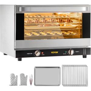 imageVEVOR Commercial Convection Oven 47L43Qt HalfSize Conventional Oven Countertop 1600W 4Tier Toaster wFront Glass Door Electric Baking Oven wTrays Wire Racks Clip Gloves 120V4Tier 43Qt