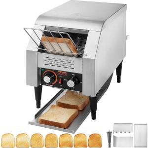 imageVEVOR Commercial Conveyor Toaster 300 SlicesHour Heavy Duty Stainless Steel Electric Restaurant Toaster for Toast Bun Bagel Bread150PCSHour
