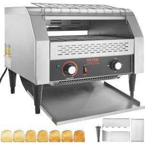 imageVEVOR Commercial Conveyor Toaster 300 SlicesHour Heavy Duty Stainless Steel Electric Restaurant Toaster for Toast Bun Bagel Bread450PCSHour