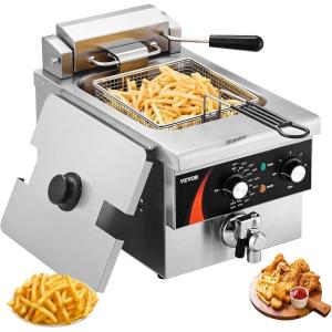 imageVEVOR Commercial Deep Fryer 2 x 9Qt  85L Double Oil Fryer with 2 Baskets 1mm Thickened Stainless Steel Dual Tank 3500W Electric Countertop Fryer Time ampamp Temp Control for Kitchen Restaurant UseSingle Tank