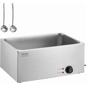 imageVEVOR Commercial Food Warmer 1500W Electric Stainless Steel Steam Food Warmer with Lid 6Pan Fast Heating Countertop Buffet Bain Marie with Soup ampamp Perforated Ladles for Catering Restaurant Party12x20 Full Pan