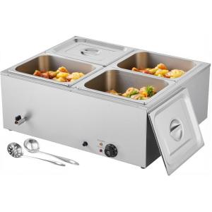 imageVEVOR Commercial Food Warmer 1500W Electric Stainless Steel Steam Food Warmer with Lid 6Pan Fast Heating Countertop Buffet Bain Marie with Soup ampamp Perforated Ladles for Catering Restaurant Party4x12Pan48QT