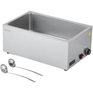 imageVEVOR Commercial Food Warmer 1500W Electric Stainless Steel Steam Food Warmer with Lid 6Pan Fast Heating Countertop Buffet Bain Marie with Soup ampamp Perforated Ladles for Catering Restaurant Party1Pan with display