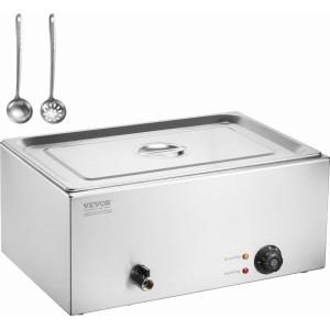 imageVEVOR Commercial Food Warmer 1500W Electric Stainless Steel Steam Food Warmer with Lid 6Pan Fast Heating Countertop Buffet Bain Marie with Soup ampamp Perforated Ladles for Catering Restaurant Party1x11Pan 24QT