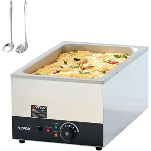 imageVEVOR Commercial Food Warmer 1500W Electric Stainless Steel Steam Food Warmer with Lid 6Pan Fast Heating Countertop Buffet Bain Marie with Soup ampamp Perforated Ladles for Catering Restaurant Party1Pan  24 Qt