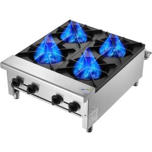 imageVEVOR Commercial Gas Stove with Cabinet Propane and Natural Gas Countertop Cooking Stove Range Stainless Steel Gas Hot Plate Commercial Cooking Equipment for Restaurant 90000 BTU4 Burners