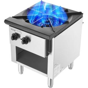 imageVEVOR Commercial Gas Stove with Cabinet Propane and Natural Gas Countertop Cooking Stove Range Stainless Steel Gas Hot Plate Commercial Cooking Equipment for Restaurant 90000 BTU1 Burners