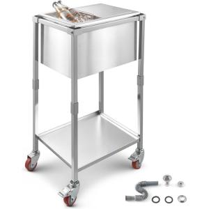 imageVEVOR Commercial Ice Bin Underbar Ice Bin Stainless Steel Ice Chest with Sliding Lid Bottle Holders Adjustable Bullet Feet Cooler Cart Cocktail Unit for Bar Restaurant Pub20 x 14 x 38 inch