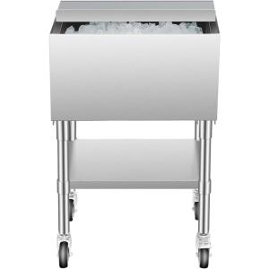 imageVEVOR Commercial Ice Bin Underbar Ice Bin Stainless Steel Ice Chest with Sliding Lid Bottle Holders Adjustable Bullet Feet Cooler Cart Cocktail Unit for Bar Restaurant Pub24 x 191 x 368 inch