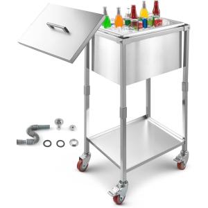 imageVEVOR Commercial Ice Bin Underbar Ice Bin Stainless Steel Ice Chest with Sliding Lid Bottle Holders Adjustable Bullet Feet Cooler Cart Cocktail Unit for Bar Restaurant Pub22 x 16 x 38 inch