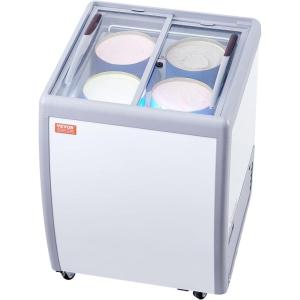 imageVEVOR Commercial Ice Cream Display Case 56 Cuft Chest Freezer Mobile Glass Top Deep Freezer Restaurant Gelato Dipping Cabinet 2 Sliding Glass Doors Locking Casters White56 Cuft