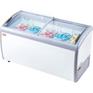 imageVEVOR Commercial Ice Cream Display Case 56 Cuft Chest Freezer Mobile Glass Top Deep Freezer Restaurant Gelato Dipping Cabinet 2 Sliding Glass Doors Locking Casters White163 Cuft