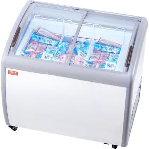 imageVEVOR Commercial Ice Cream Display Case 56 Cuft Chest Freezer Mobile Glass Top Deep Freezer Restaurant Gelato Dipping Cabinet 2 Sliding Glass Doors Locking Casters White93 Cuft