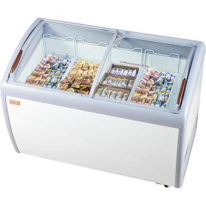 imageVEVOR Commercial Ice Cream Display Case 56 Cuft Chest Freezer Mobile Glass Top Deep Freezer Restaurant Gelato Dipping Cabinet 2 Sliding Glass Doors Locking Casters White128 Cuft