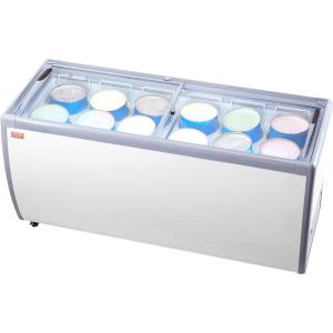 imageVEVOR Commercial Ice Cream Display Case 56 Cuft Chest Freezer Mobile Glass Top Deep Freezer Restaurant Gelato Dipping Cabinet 2 Sliding Glass Doors Locking Casters White20 Cuft