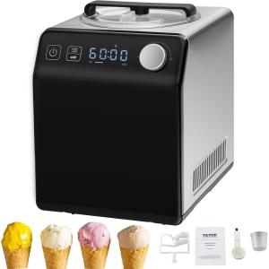 imageVEVOR Commercial Ice Cream Machine 21 QTH Yield 1800W 3Flavor Countertop Soft Serve Ice Cream Maker 2 x 4L Hopper 2 x 18L Cylinder LCD Panel Auto Clean Precooling for Restaurant Snack BarSilver  Black
