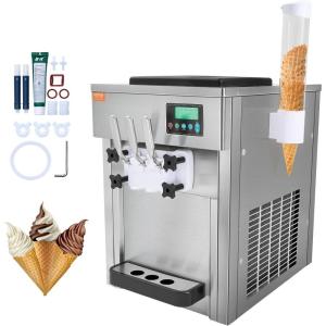 imageVEVOR Commercial Ice Cream Machine 21 QTH Yield 1800W 3Flavor Countertop Soft Serve Ice Cream Maker 2 x 4L Hopper 2 x 18L Cylinder LCD Panel Auto Clean Precooling for Restaurant Snack BarSilver