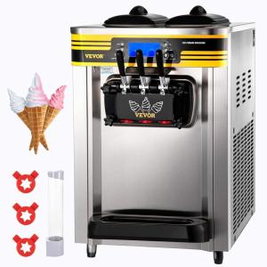 imageVEVOR Commercial Ice Cream Machine 21 QTH Yield 1800W 3Flavor Countertop Soft Serve Ice Cream Maker 2 x 4L Hopper 2 x 18L Cylinder LCD Panel Auto Clean Precooling for Restaurant Snack BarPremium