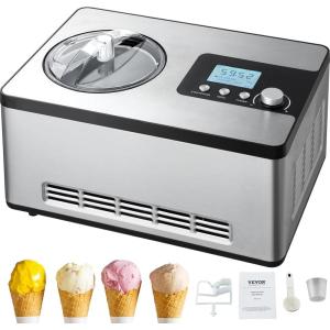 imageVEVOR Commercial Ice Cream Machine 21 QTH Yield 1800W 3Flavor Countertop Soft Serve Ice Cream Maker 2 x 4L Hopper 2 x 18L Cylinder LCD Panel Auto Clean Precooling for Restaurant Snack BarSilver black