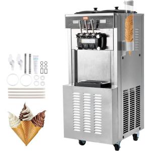 imageVEVOR Commercial Ice Cream Machine 3444 LH Yield 3400W 3Flavor Freestanding Soft Serve Ice Cream Maker 2 x 9L Stainless Steel Hopper LED Panel Allows Single Cylinder Use Overnight Refrigeration