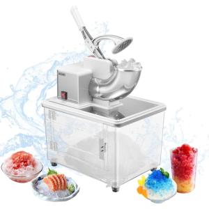 imageVEVOR Commercial Ice Crusher 661LBSH 350W Electric Snow Cone Machine with 4 Blades 2000RPM Stainless Steel Shaved Ice Machine with 11 Gal CrushedIce Box for Family Restaurants Bars BlueWhite