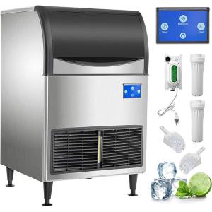 imageVEVOR Commercial Ice Maker Machine WiFi Control 300LBS24H 121LBS Large Storage Ice Machine with Upgraded LCD Panel SECOP Compressor AirCooled Include 2 Water Filters Water Drain Pump 2 Scoops300LBS