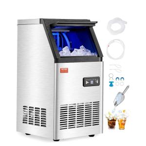 imageVEVOR Commercial Ice Maker Machine with 2 Water Inlets 100lbs24H Ice Maker with 33lbs Storage Bin 45 Ice Cubes in 15 Mins LED Digital Display Freestanding ampamp SelfCleaning for Bar Office Restaurantwhite