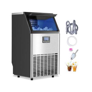 imageVEVOR Commercial Ice Maker Machine with 2 Water Inlets 100lbs24H Ice Maker with 33lbs Storage Bin 45 Ice Cubes in 15 Mins LED Digital Display Freestanding ampamp SelfCleaning for Bar Office RestaurantBlack