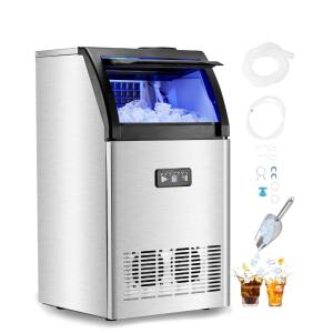 imageVEVOR Commercial Ice Maker Machine with 2 Water Inlets 130lbs24H Ice Maker with 33lbs Storage Bin 55 Ice Cubes in 15 Mins LED Digital Display Freestanding ampamp SelfCleaning for Bar Office Restaurant130lbs24H