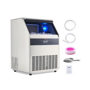 imageVEVOR Commercial Ice Maker Machine with 2 Water Inlets 130lbs24H Ice Maker with 33lbs Storage Bin 55 Ice Cubes in 15 Mins LED Digital Display Freestanding ampamp SelfCleaning for Bar Office Restaurant440lbs24H