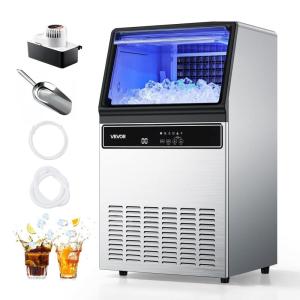 imageVEVOR Commercial Ice Maker Machine with Pump 130Lbs24H with 33Lbs Storage 45 Cubes per Cycle Freestanding ampamp Under Counter Ice Maker with LED Display ampamp SelfCleaning for Home Bar Restaurant