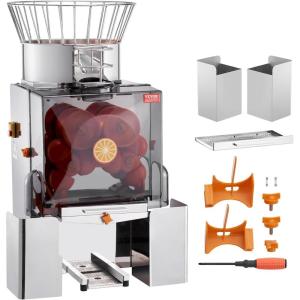 imageVEVOR Commercial Orange Juicer Machine 120W Automatic Juice Extractor Stainless Steel Orange Squeezer for 20 Oranges Per Minute with PullOut Filter Box PC Cover 2 Peel Collecting BucketsSilver