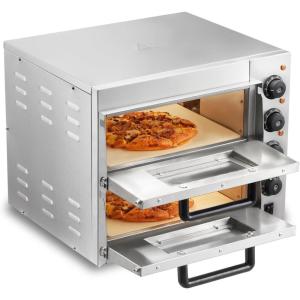 imageVEVOR Commercial Pizza Oven Countertop 14quot Double Deck Layer Stainless Steel Electric Pizza Oven with Stone and Handle Multipurpose Indoor Pizza Maker for Restaurant Home Pretzels Baked14Inch Dual Layer