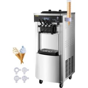 imageVEVOR Commercial Soft Ice Cream Machine 2200W Serve Yogurt Maker 3 Flavors Ice Cream Maker 53 to 74 Gallons per Hour Auto Clean LCD Panel for Restaurants Snack Bars Stainless SteelVertical 3 Flavors Basic Model