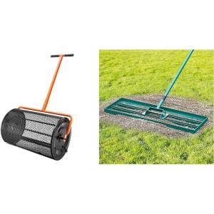 imageVEVOR Compost Spreader with Lawn Leveling Rake 24quot Wide Basket with Adjustable Handle ampamp 30quotx10quot Yard Leveling Tool with 78quot HandleSpreader  Lawn Leveling Rake  30x10