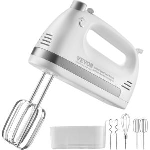 imageVEVOR Cordless Electric Hand Mixer100W Continuously Variable Electric Handheld Mixer with Turbo Boost Beaters Dough Hooks Storage Bag Baking Supplies for Whipping Mixing Egg Cookie Cake Cream5Speed