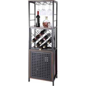 imageVEVOR Corner Industrial Bar Cabinet Wine Table for Liquor ampamp Glasses Sideboard Buffet Cabinet with Glass Holder Freestanding Farmhouse Wood Coffee Bar Cabinet for Living Room Home Bar Black Walnut12D x 18W x 61H