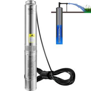 imageVEVOR Deep Well Submersible Pump 2HP 230V60Hz 37GPM 427 ft Head with 33 ft Cord ampamp External Control Box 4 inch Stainless Steel Water Pumps for Industrial Irrigation and Home Use IP68 Waterproof05HP230V Builtin Controller