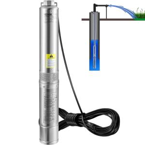 imageVEVOR Deep Well Submersible Pump 2HP 230V60Hz 37GPM 427 ft Head with 33 ft Cord ampamp External Control Box 4 inch Stainless Steel Water Pumps for Industrial Irrigation and Home Use IP68 Waterproof05HP115V Builtin Controller