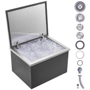 imageVEVOR Drop in Ice Chest 20quot L x 16quot W x 13quot H Stainless Steel Ice Cooler Commercial Ice Bin with Hinged Cover 40 qt Outdoor Kitchen Ice Bar DrainPipe and Drain Plug Included for Cold Wine Beer20L x 16W x 13H Inch