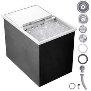 imageVEVOR Drop in Ice Chest 20quot L x 16quot W x 13quot H Stainless Steel Ice Cooler Commercial Ice Bin with Hinged Cover 40 qt Outdoor Kitchen Ice Bar DrainPipe and Drain Plug Included for Cold Wine Beer27L x 18W x 21H Inch