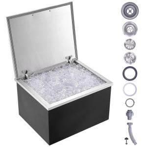 imageVEVOR Drop in Ice Chest 20quot L x 16quot W x 13quot H Stainless Steel Ice Cooler Commercial Ice Bin with Hinged Cover 40 qt Outdoor Kitchen Ice Bar DrainPipe and Drain Plug Included for Cold Wine Beer28L x 14W x 17H Inch